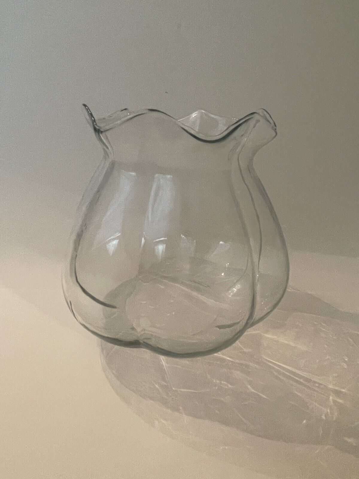 Vintage Clear Hurricane Vase or Bowl Ruffled Rim 