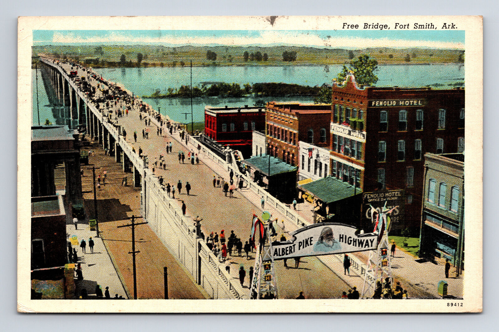 1942 Free Bridge Albert Pike Highway Fort Smith AR Postcard