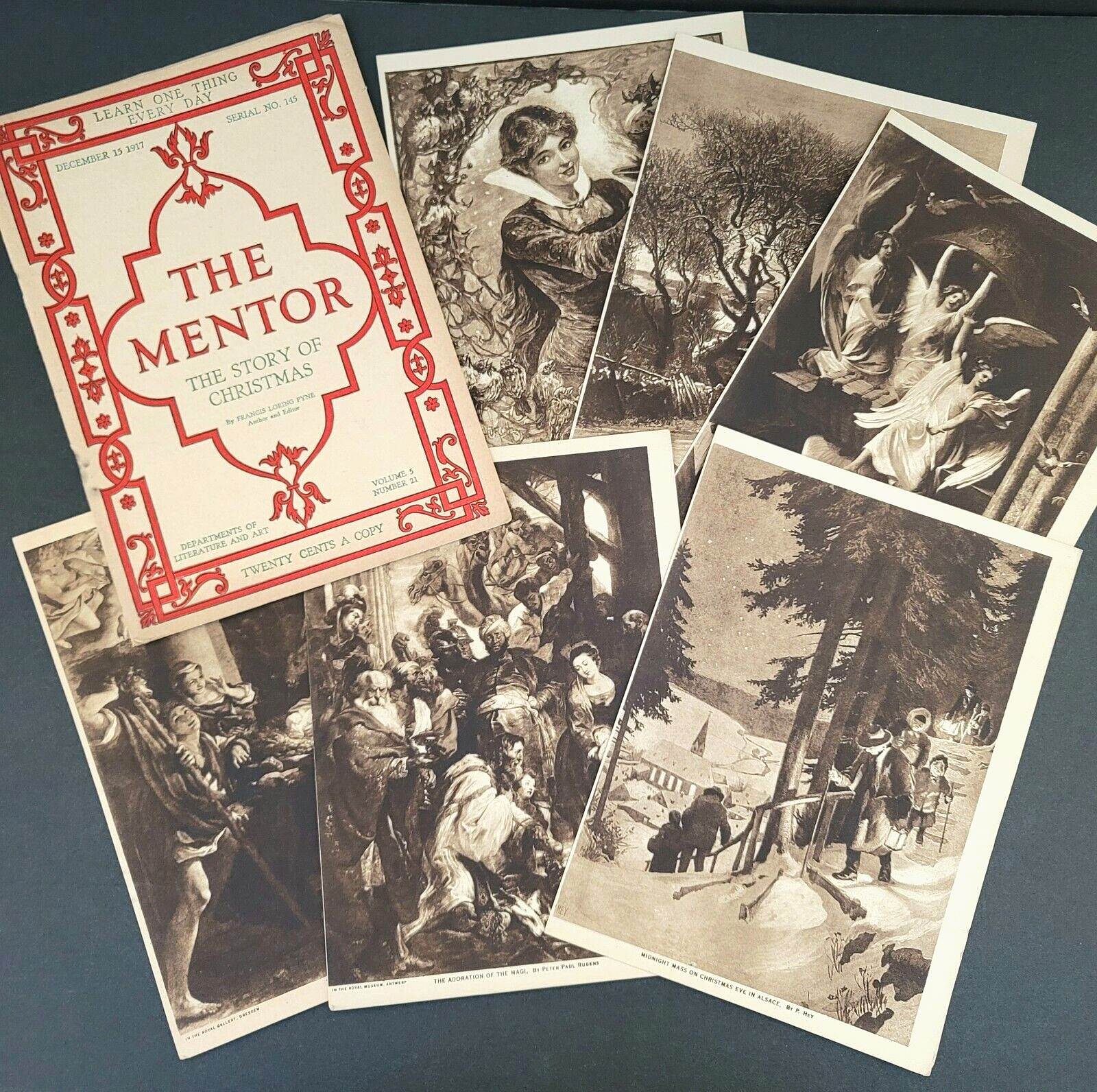 c.1917 CHRISTMAS Theme 6 gravures framable antique images old print pictures