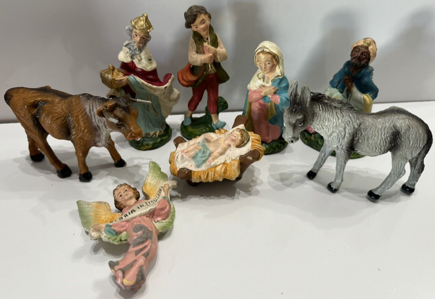 Vintage Italian Nativity Christmas Manger Scene Figures Made In Italy Set of 8