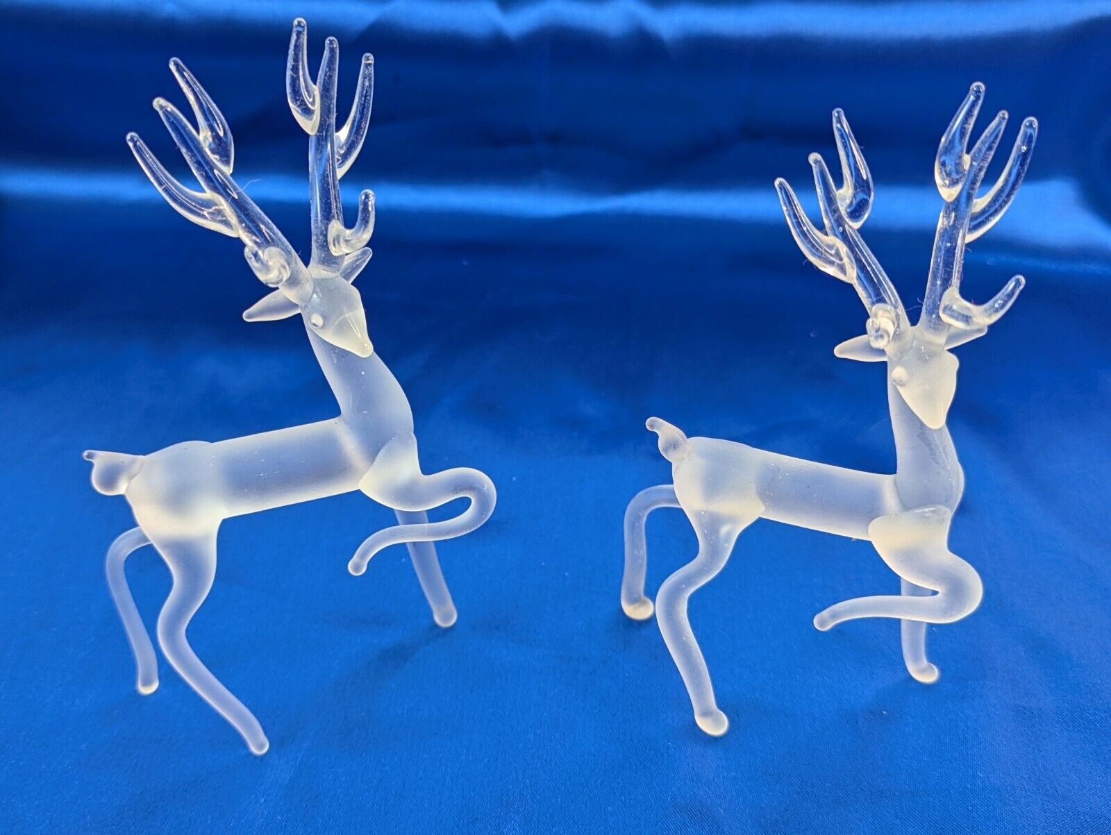 Lot Of 2 Vintage Christmas Silvestri Glass Deer Figures Taiwan W/ Boxes