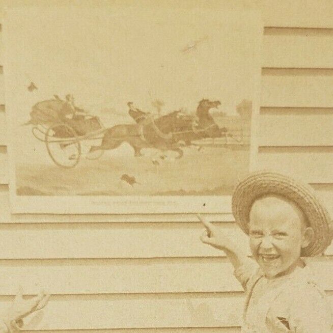 Deacon Jones One Hoss Shay Horse Carriage Racing Kids Laughing Photo Stereoview
