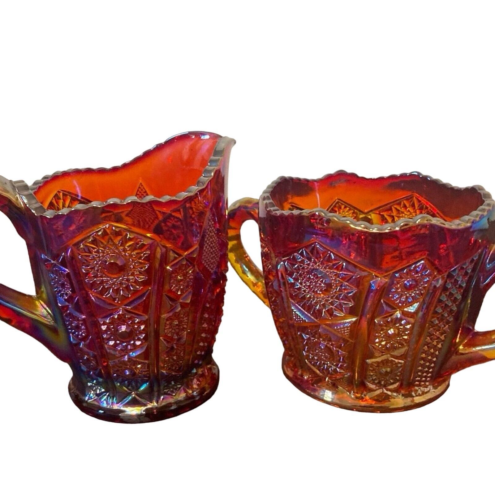 Vintage Indiana Heritage Red Carnival Glass Sugar and Creamer