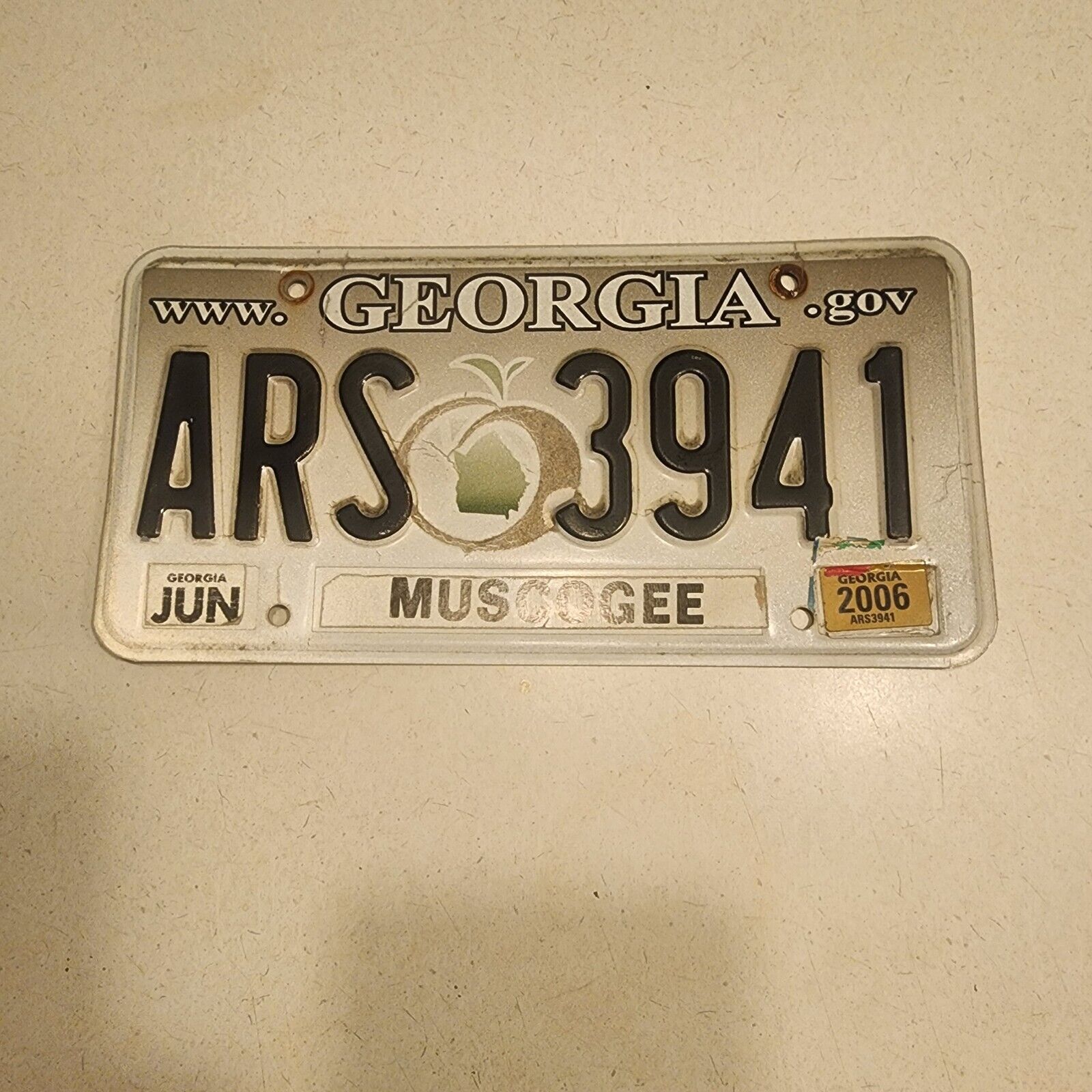 2012 Vintage  Muscogee County Georgia License Plate ARS 3941