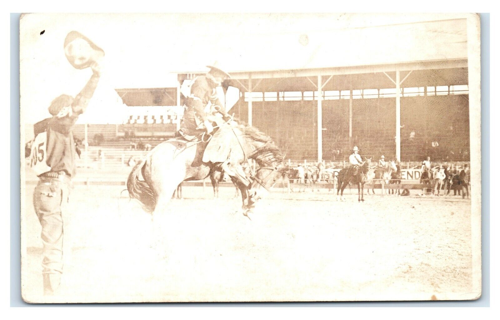 Postcard Cowboy Riding Horse in Rodeo Competition Pendleton OR? RPPC A49