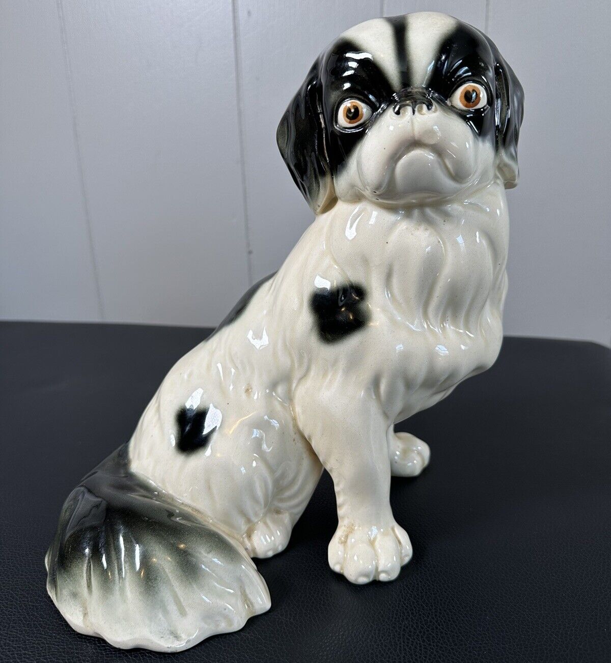 Antique 1920s Japanese Chin Pekingese Dog Ceramic Figurine Statue, Germany, 10”
