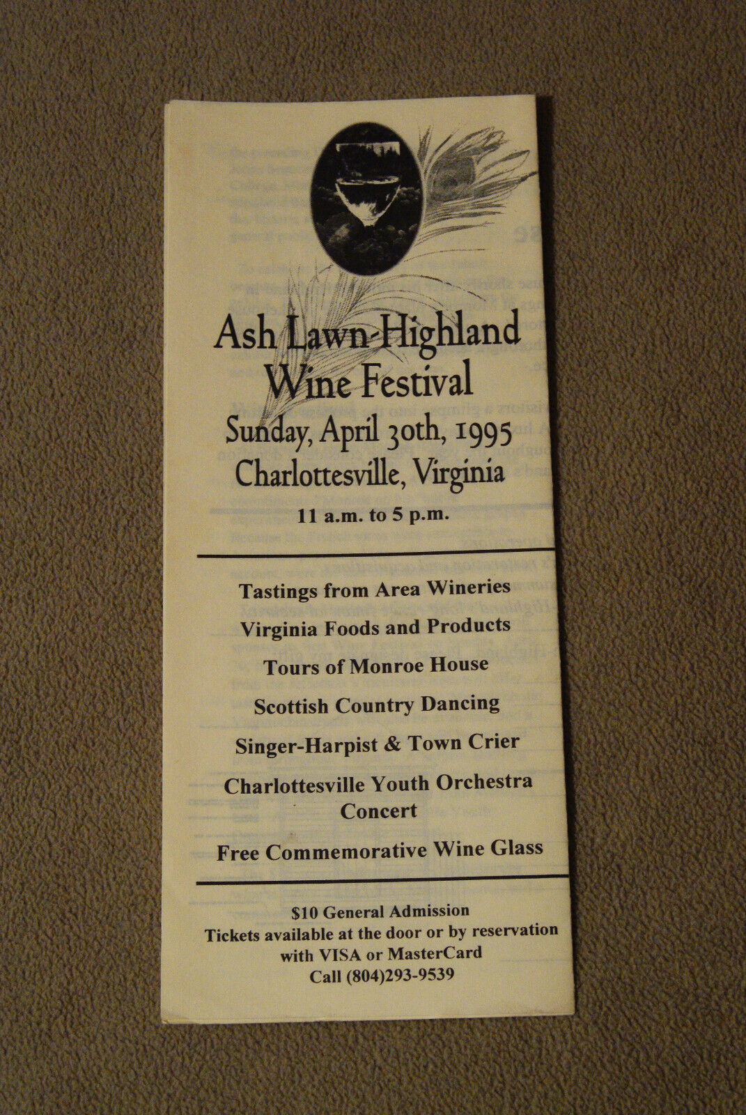 Ash Lawn / Highland Wine Festival Brochure - April 30, 1995