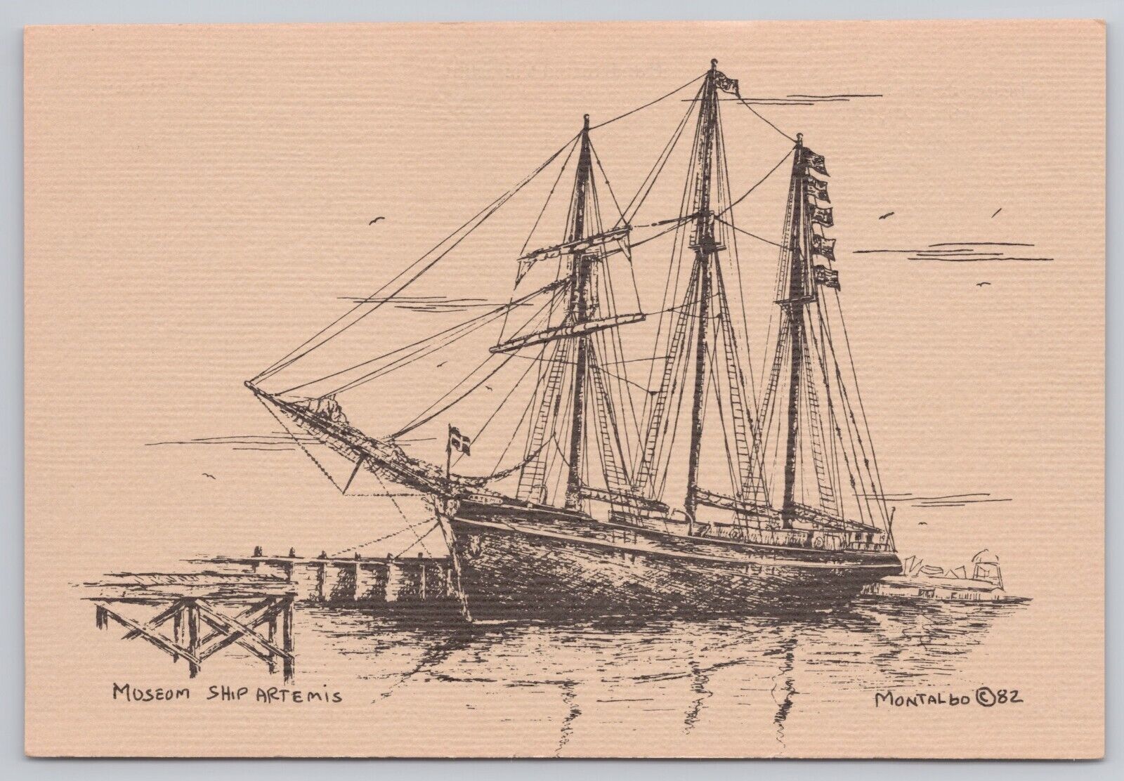Gulfport Mississippi, Museum Ship Artemis by Phil Montalbo, Vintage Postcard