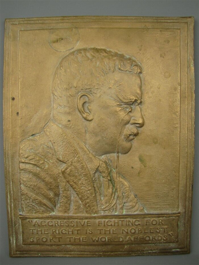 Vintage 1920s Solid Bronze Fraser Copy Wall Plaque President Theodore Roosevelt