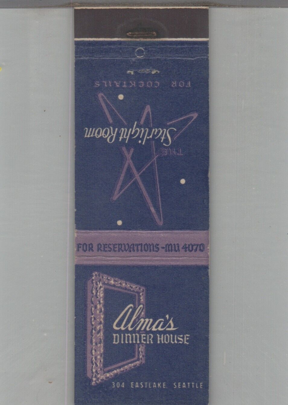 Matchbook Cover Alma\'s Dinner House Seattle, WA