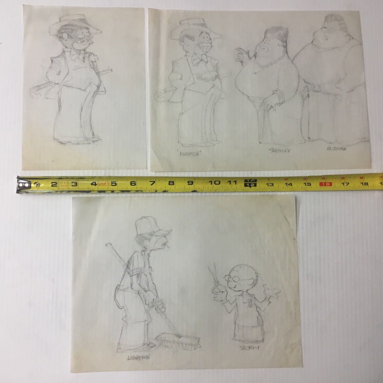  AMOS & ANDY pencil sketches LIGHTNIN’, SHORTY, KINGFISH, SAPPHIRE, MOMMA AK539