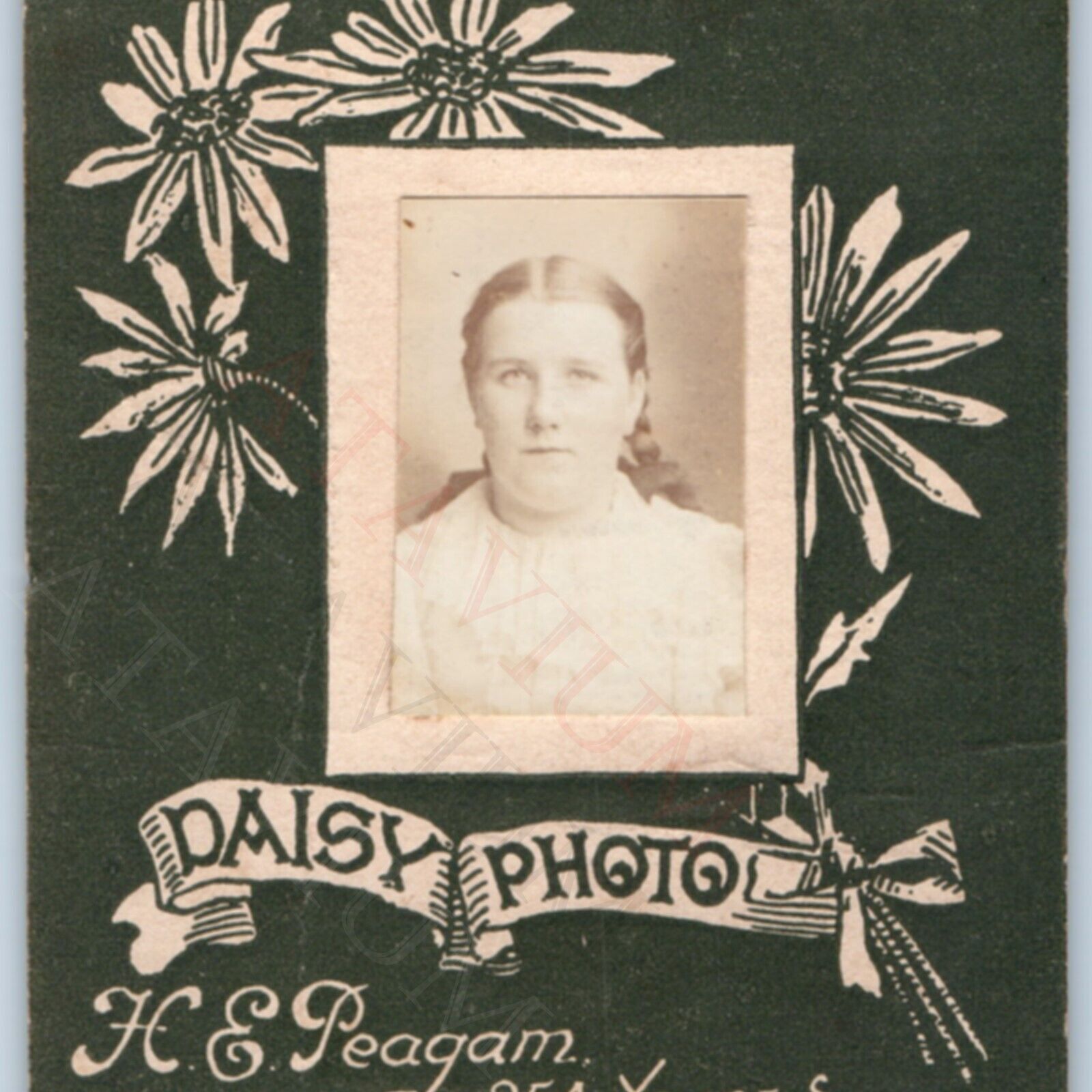 c1880s Toronto, Canada Young Lady Cabinet Card Daisy Photo Booth? HE Peagam H37