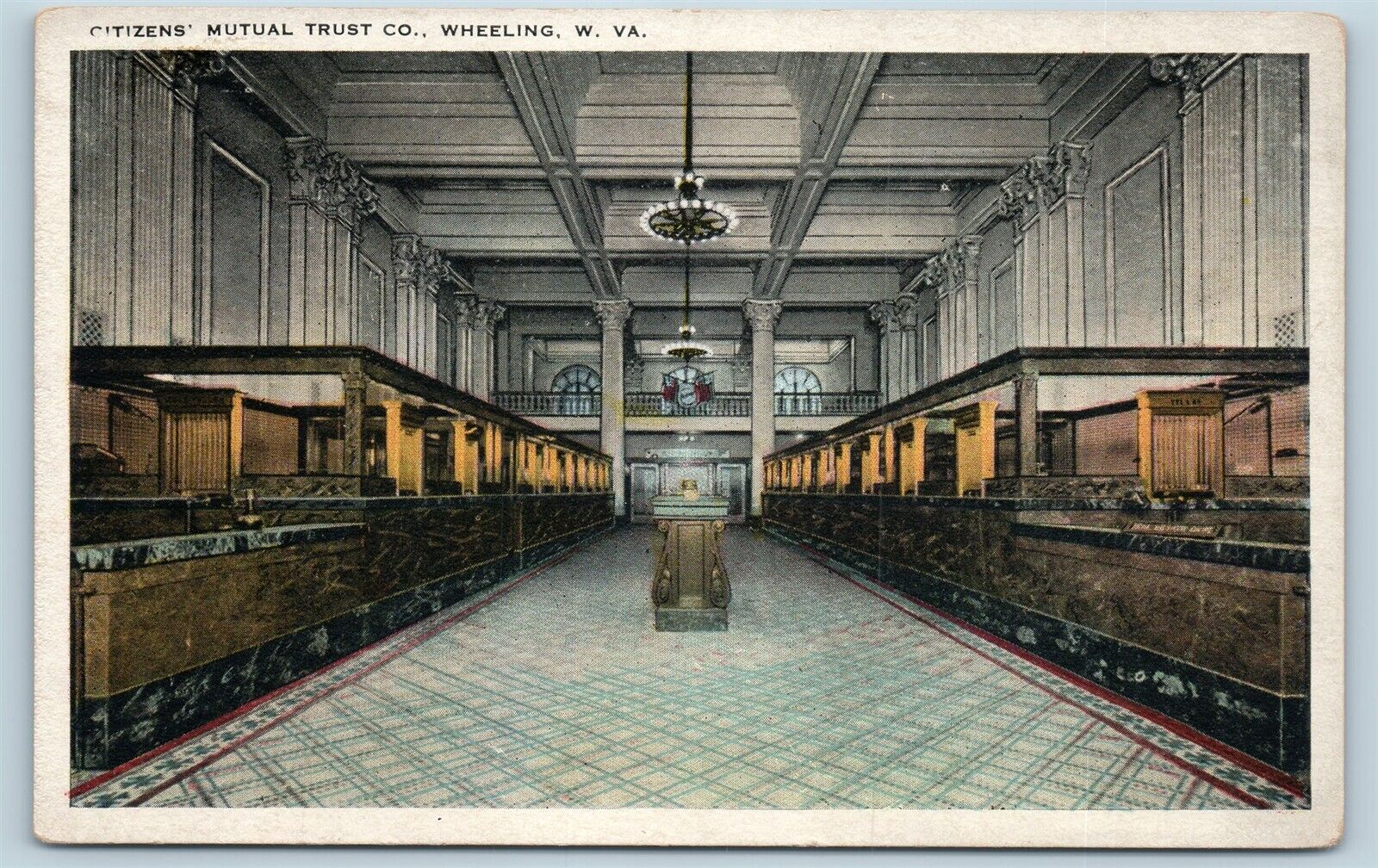  Postcard WV Wheeling Citizen\'s Mutual Trust Co Bank Interior c1920s S19