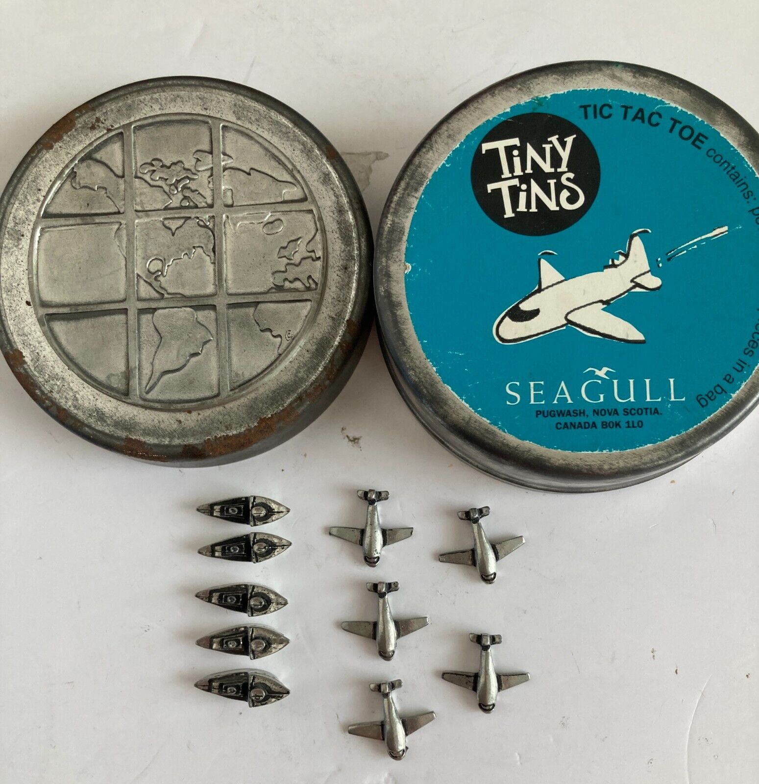 Vintage • Seagull, Pugwash, Nova Scotia • Tiny Tins • Pewter Tic Tac Toe
