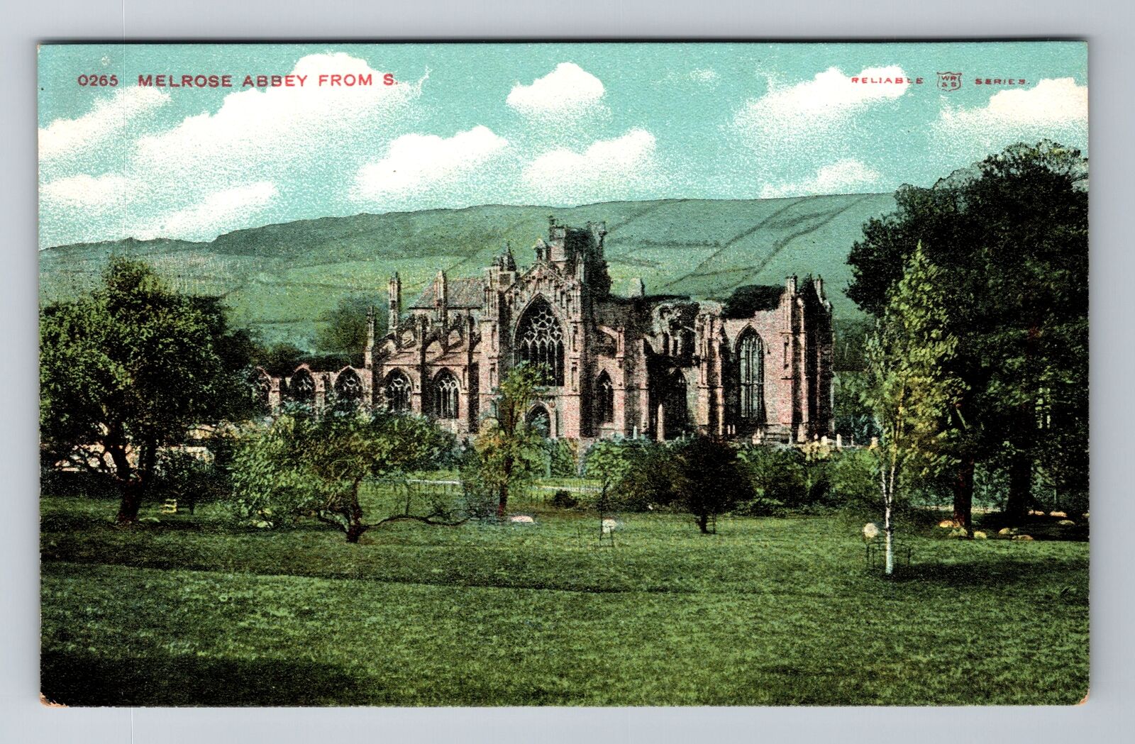 Melrose-Scotland, Melrose Abbey From S, Antique, Vintage Souvenir Postcard