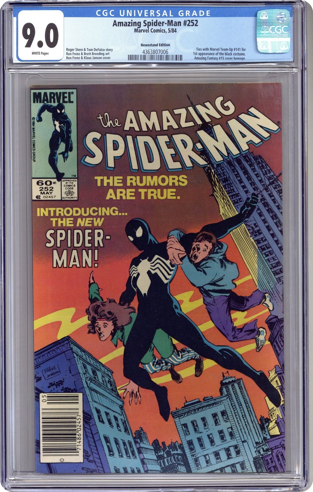 Amazing Spider-Man #252N Newsstand Variant CGC 9.0 1984 4363807006