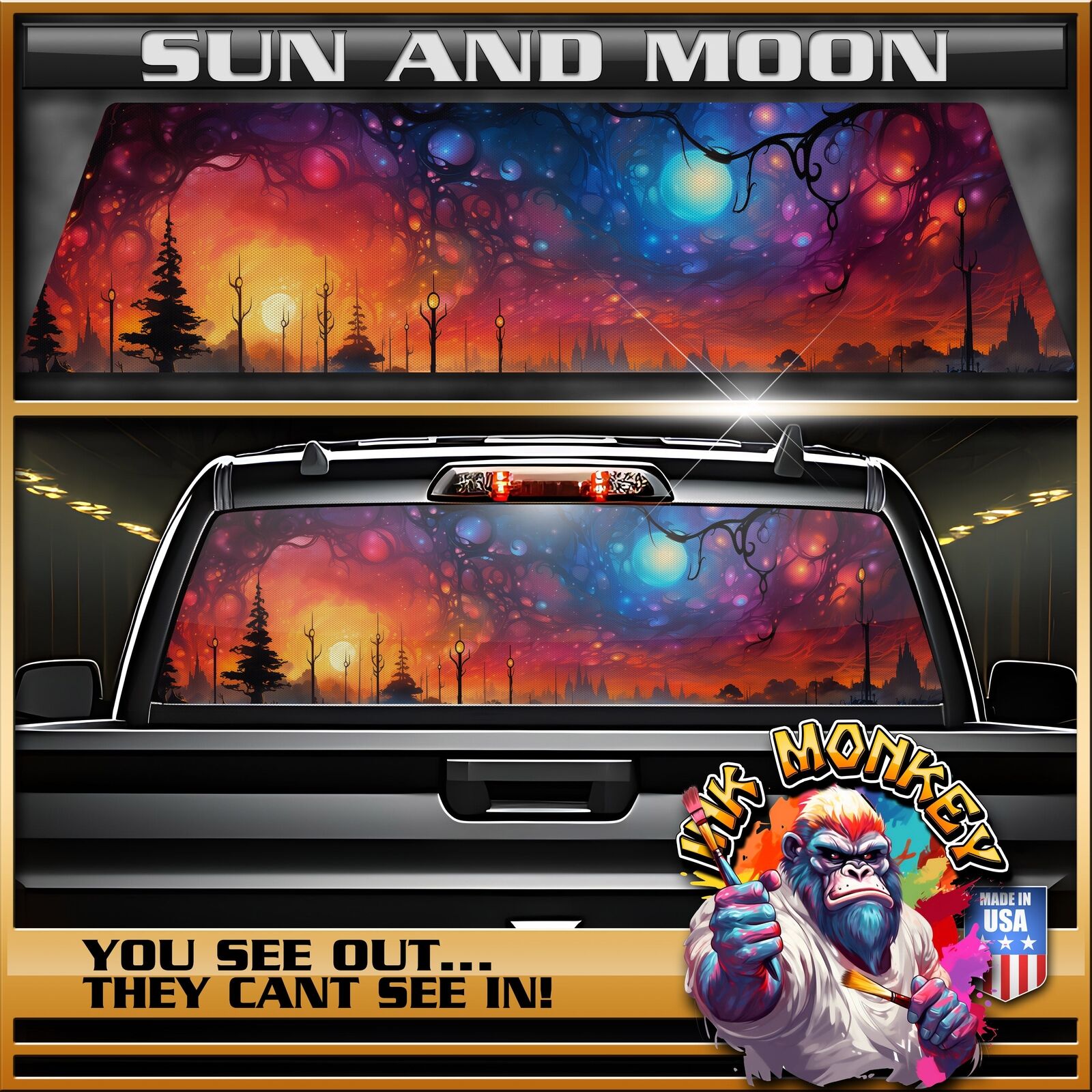 Sun And Moon - Truck Back Window Graphics - Customizable