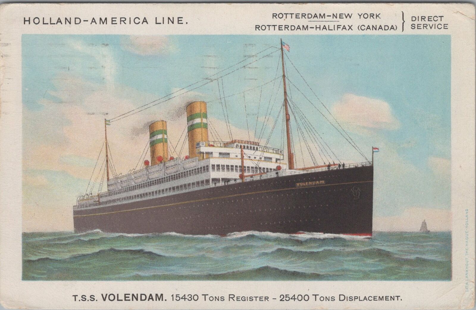Postcard Ship TSS Volendam Holland America Line 1928 