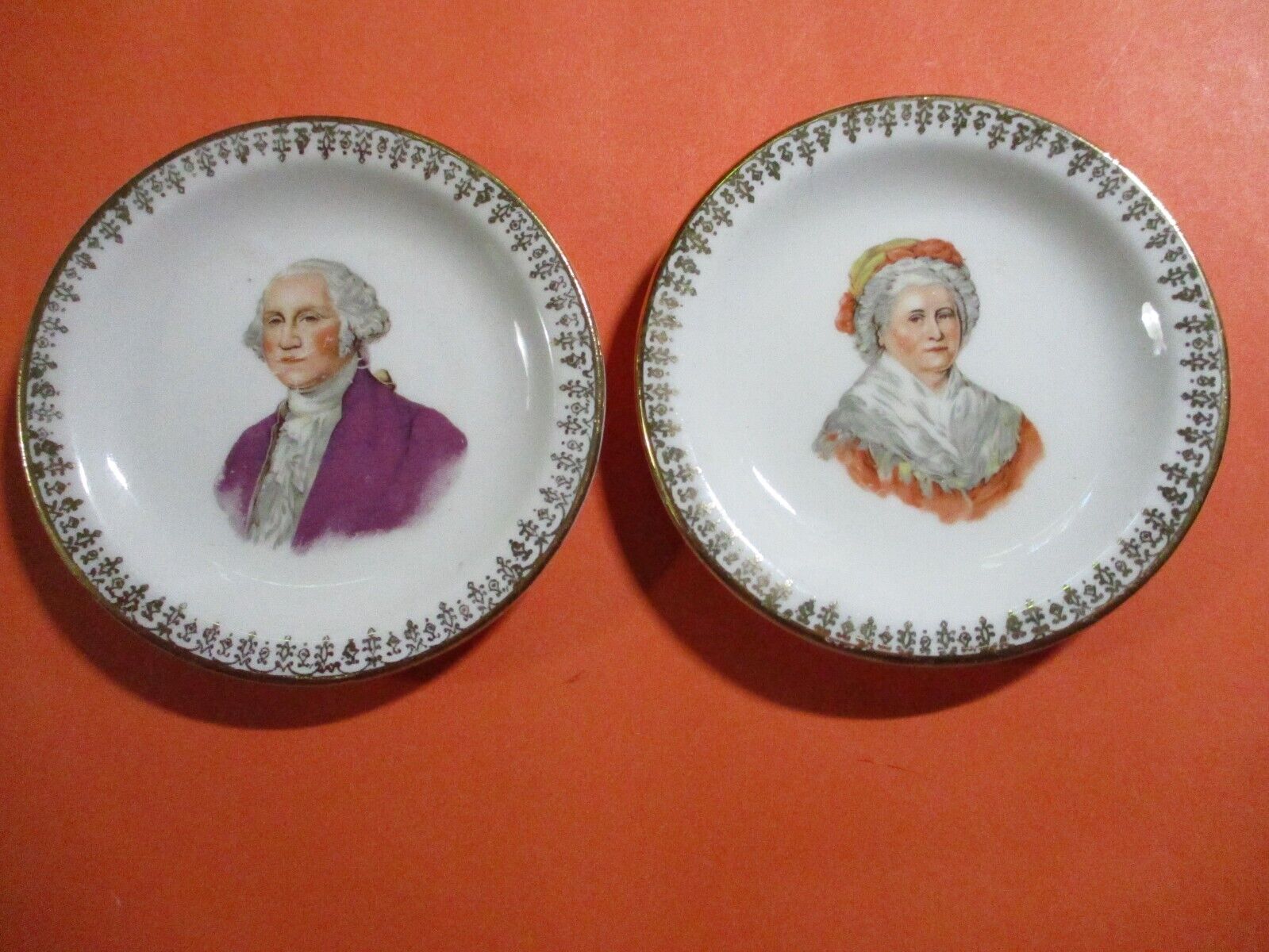 Vtg. George Washington & Martha Souvenir Miniature mini Plates Set 3.25\