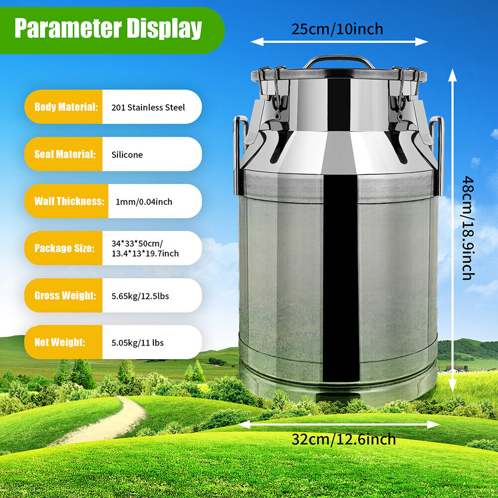 30L Milk Can Milk Storage Container Wine Pail Bucket Stainless Steel Barrel