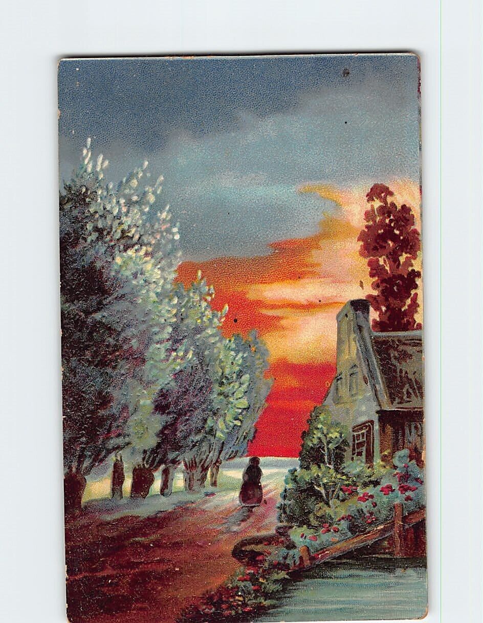 Postcard Countryside Scene Painting Embossed Card