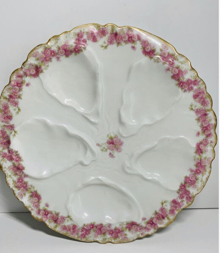 Antique Gerard Dufraisseix & Abbott GDA Limoges France Rose Rimmed Oyster Plate