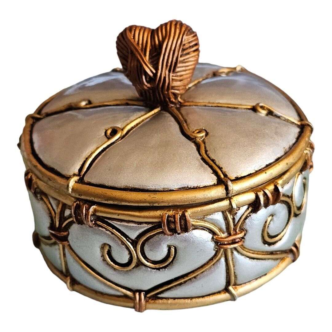 Small unique round trinket Box with copper Wire Look and Sliver Colored hearts 
