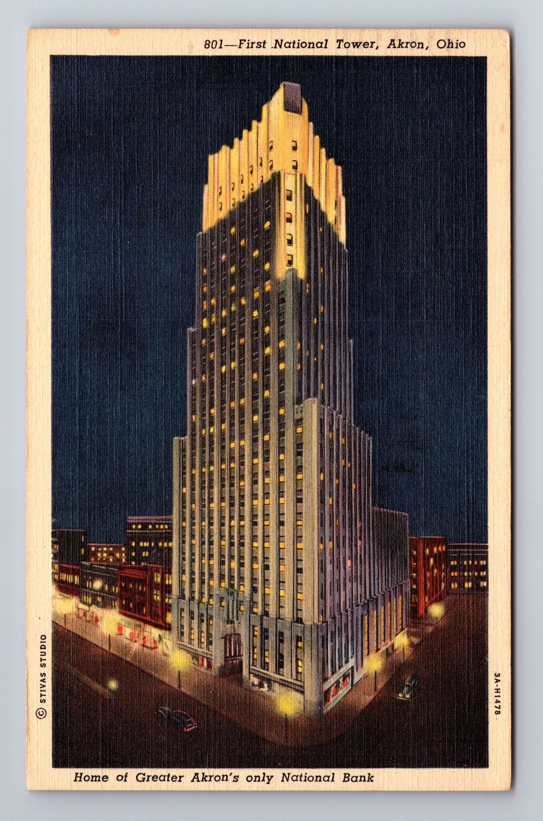 Akron OH-Ohio, First National Tower, c1949 Antique Vintage Souvenir Postcard