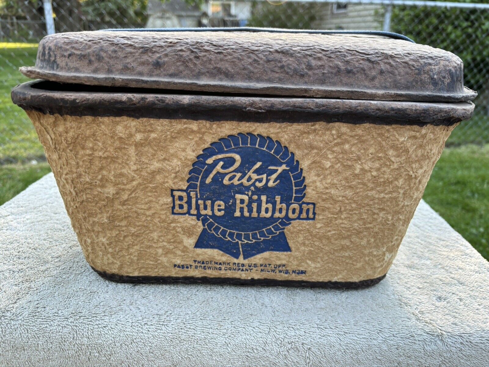 Vintage 1950s 60s Pabst Blue Ribbon Beer Cooler With Canvas Strap & Lid