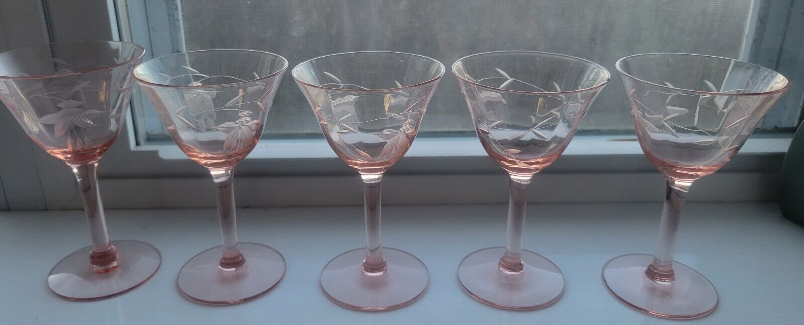 5pc Tiffin Franciscan 1930s pink sherry stemware glasses cordials