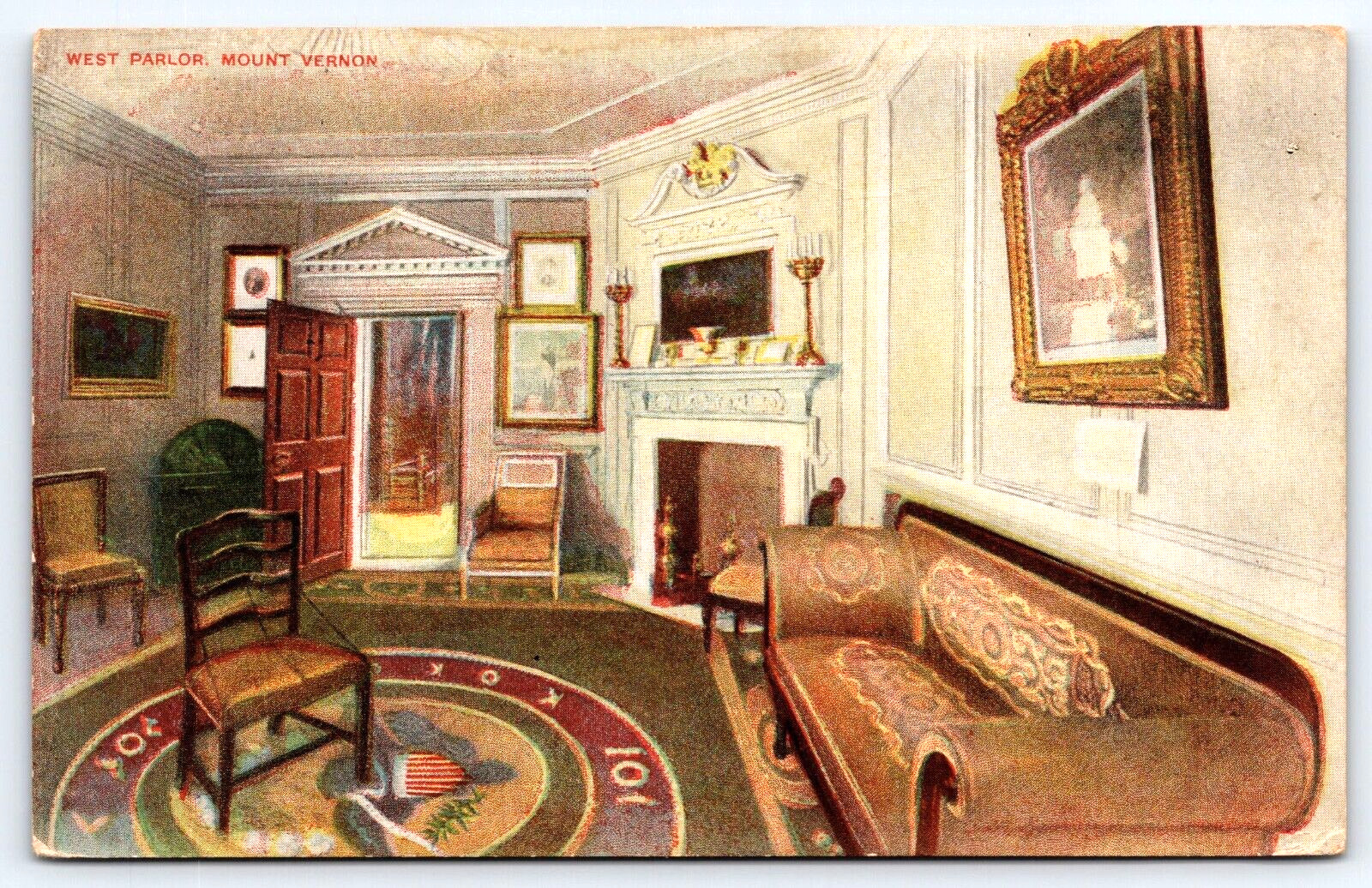 Original Old Vintage Postcard West Parlor George Washington Mount Vernon, VA USA