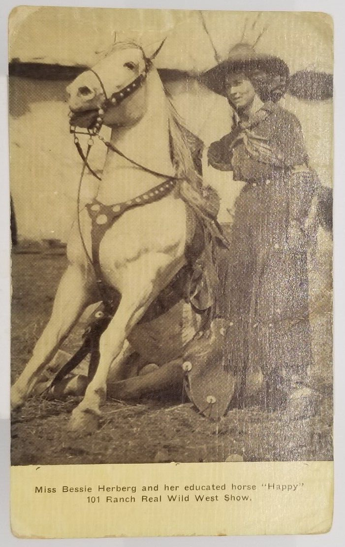 Cowgirl Bessie Herberg & Her Horse Happy Wild West Show Antique c1910 Postcard