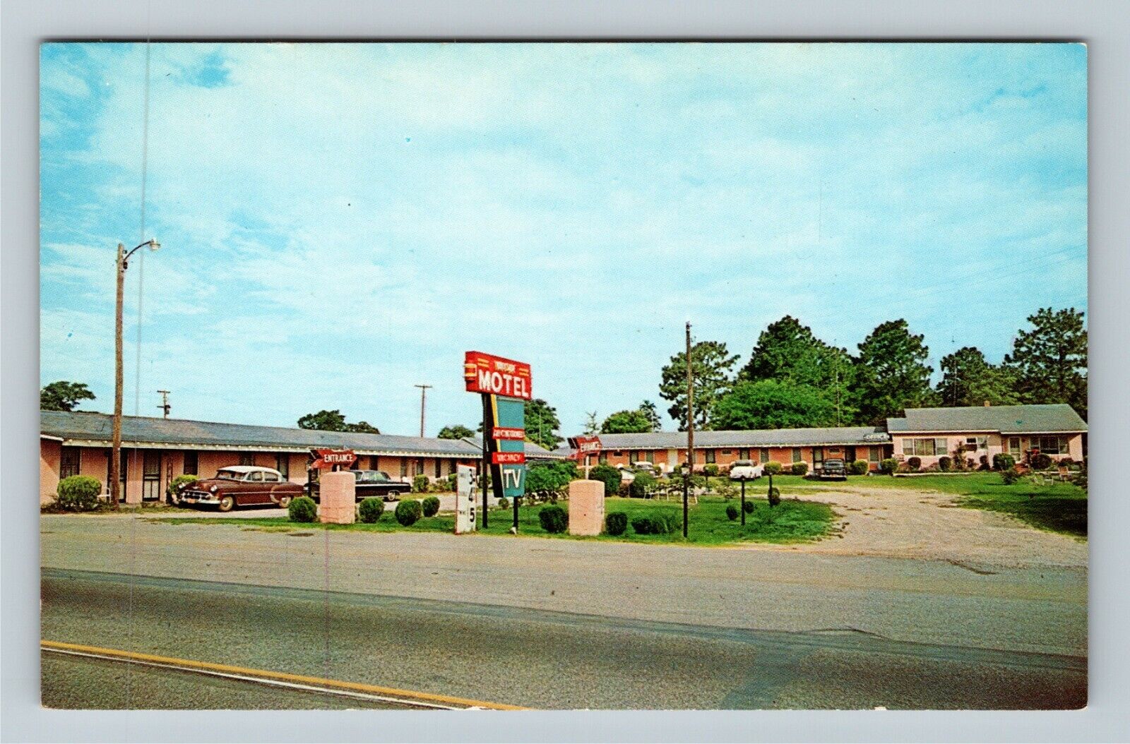 Santee SC-South Carolina, Wayside Motel Classic Cars Antique Vintage Postcard