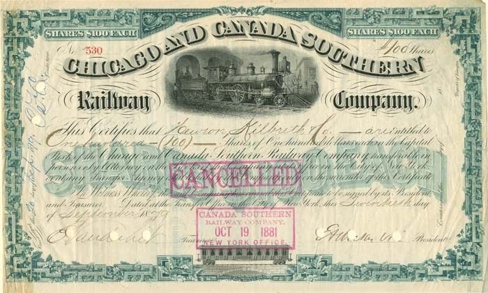 Chicago and Canada Southern Railway signed by C. Vanderbilt, Jr. - Autographed S