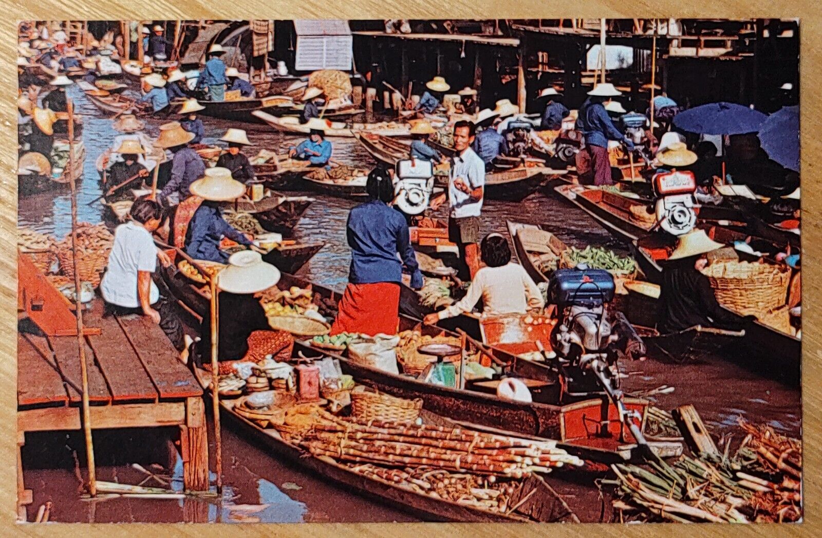 Floating Market Thailand Postcard Tourists Boats Waterway Fruits Vegetables