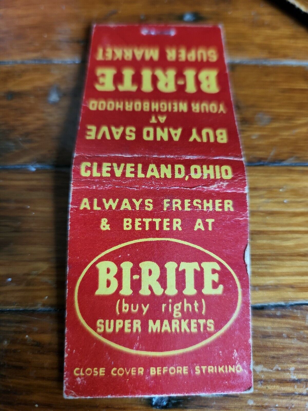 Vintage Bi-Rite Matchbook Cover, Red w/ Yellow, Cleveland OH