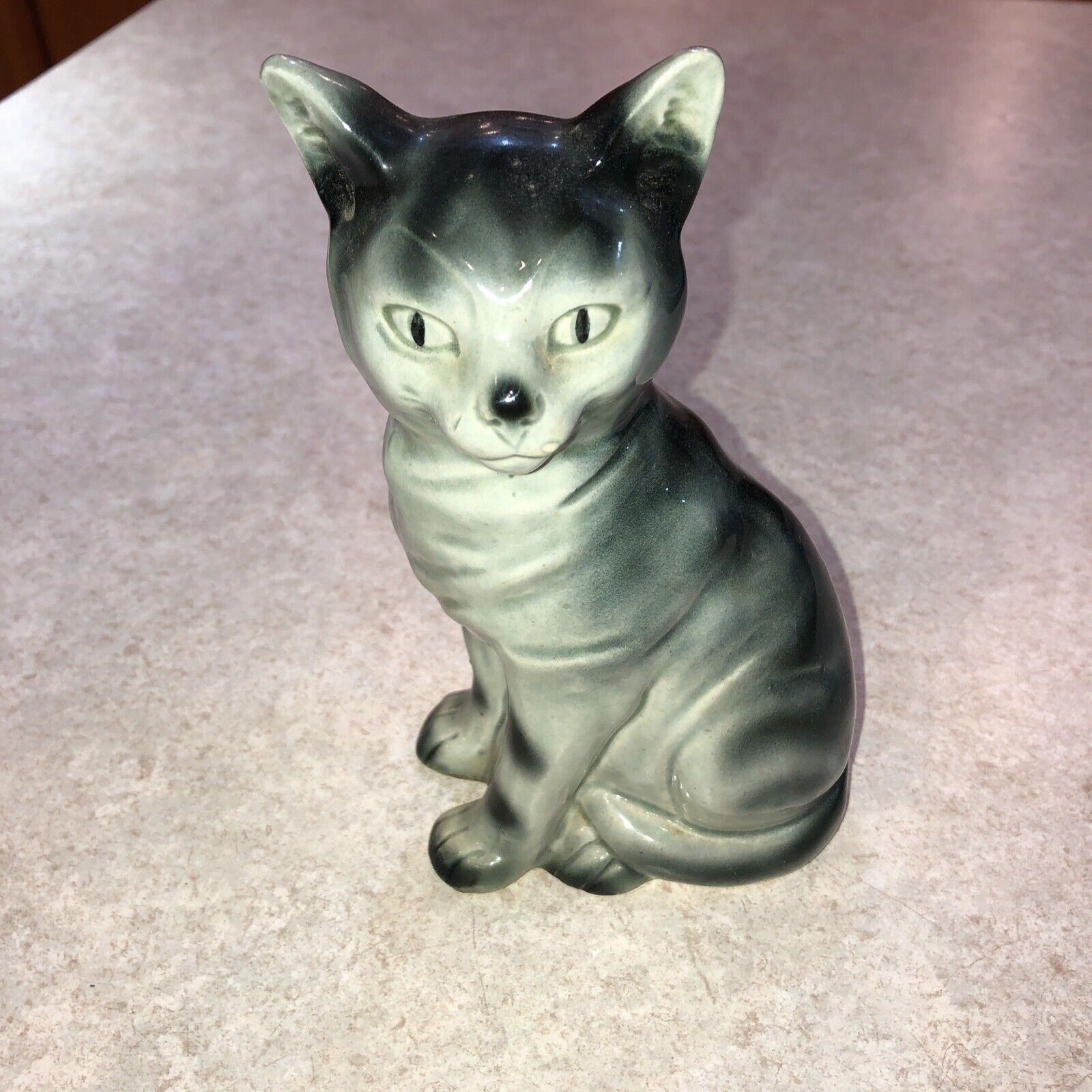 Vintage Germany #1409 Blue Gray High Gloss Porcelain Kitty Cat Figurine Statue