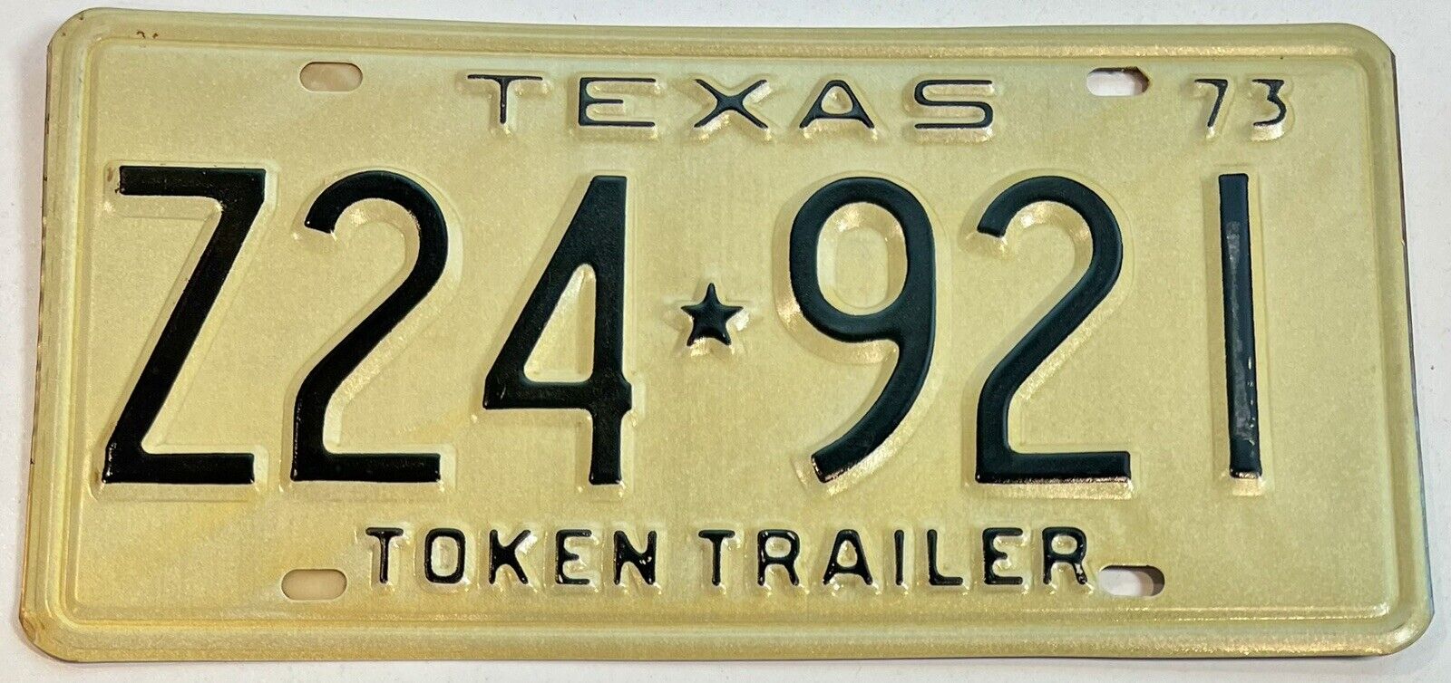 VTG Expired 1973 Texas Token Trailer License Plate # Z24 921 All Original NOS