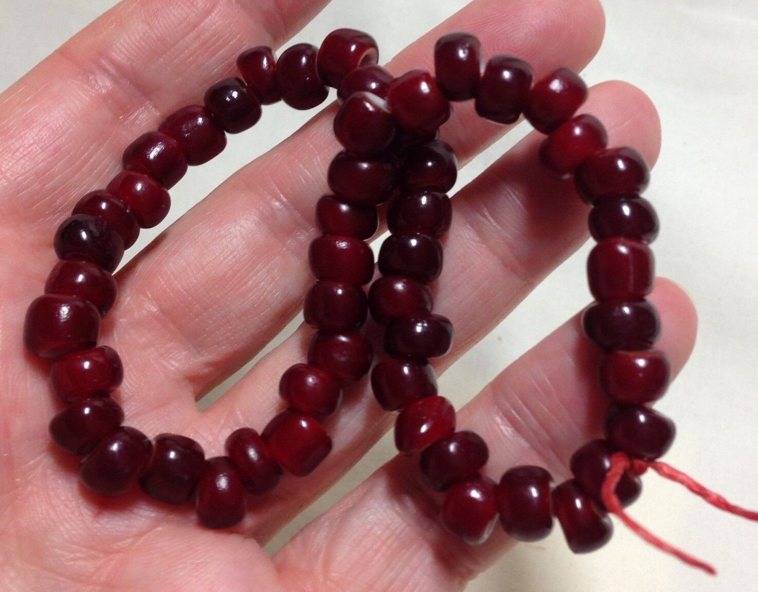 Dark Cranberry White Heart Vintage Trade Beads,  Approximately 50 at 7-8mmx5-6mm