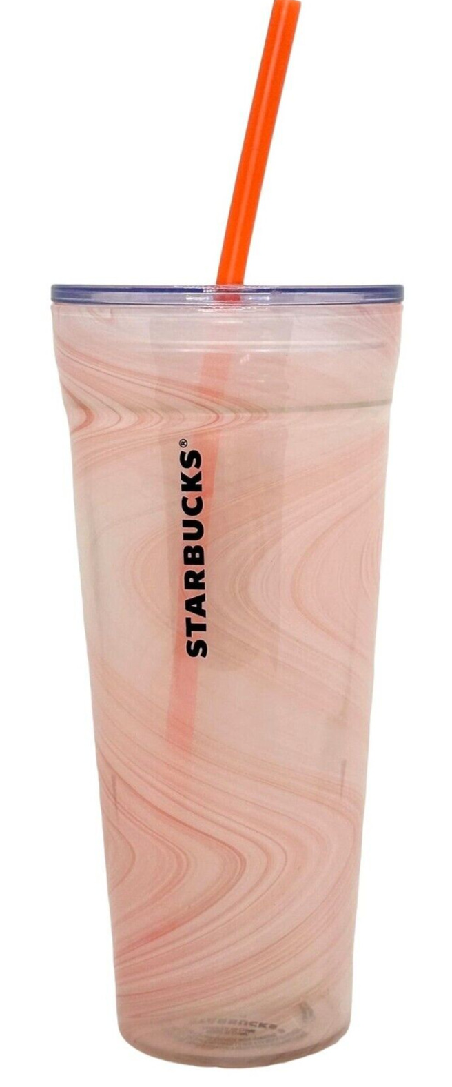 Starbucks Marble Swirl Pink Peach Orangge Glass Cold Cup Tumbler Lid Straw 20 oz