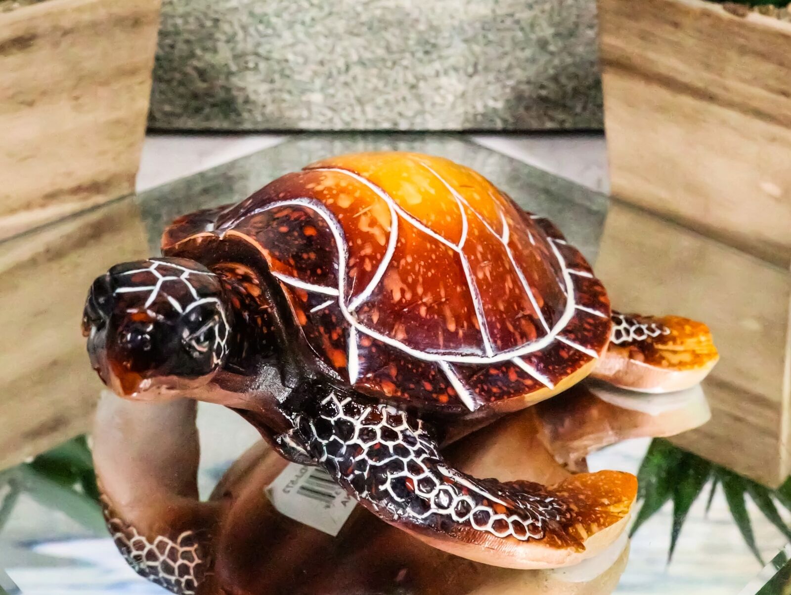 Nautical Ocean Brown Hues Giant Sea Turtle Swimming Decorative Figurine Tortoise