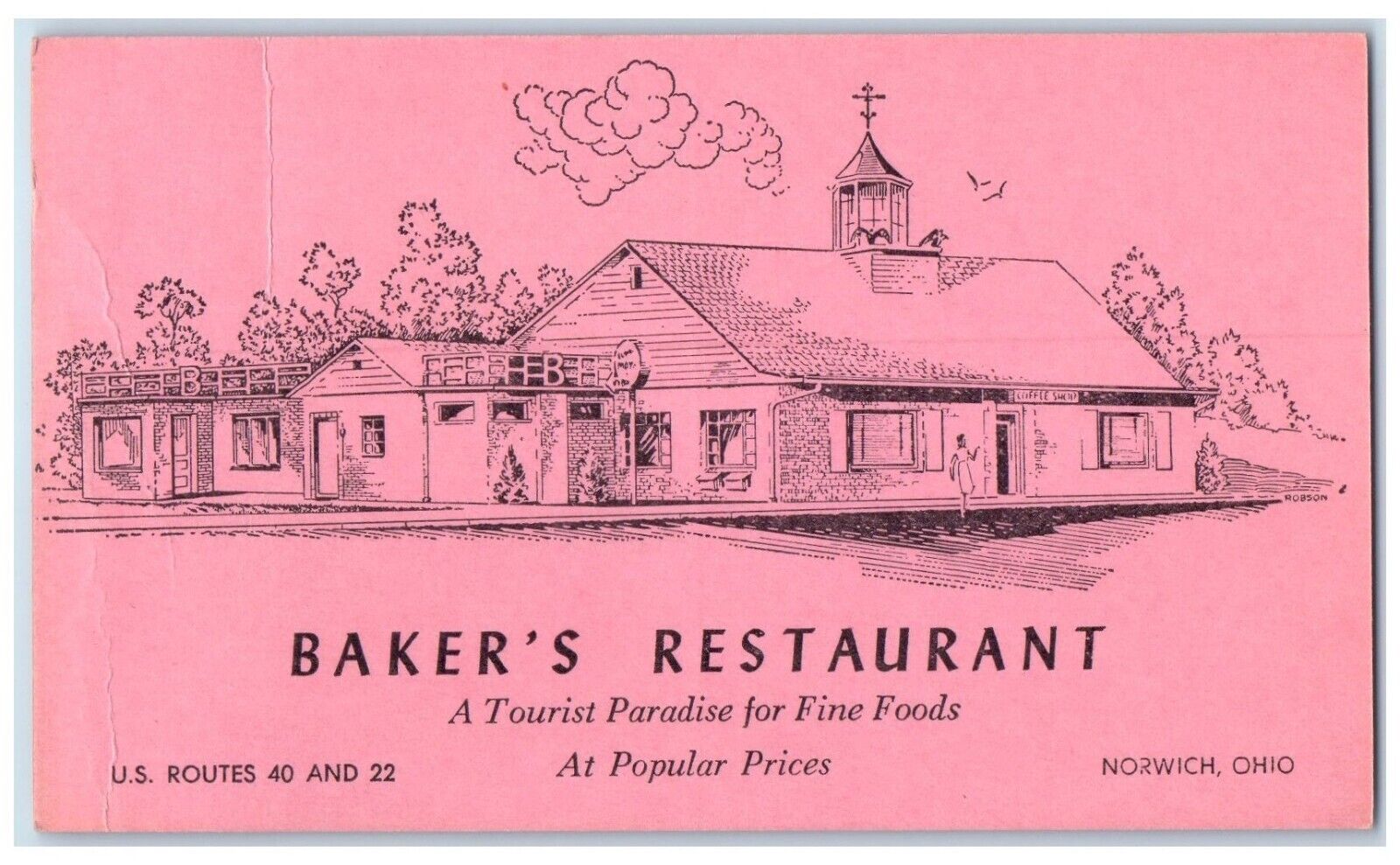 c1960 Exterior Bakers Restaurant Building Norwich Ohio Antique Vintage Postcard