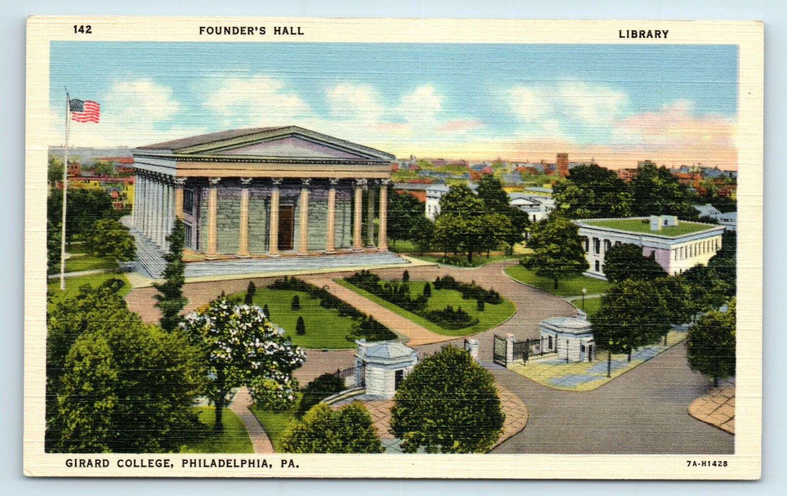 Postcard Girard College, Philadelphia PA Founder\'s Hall, Library, linen U97