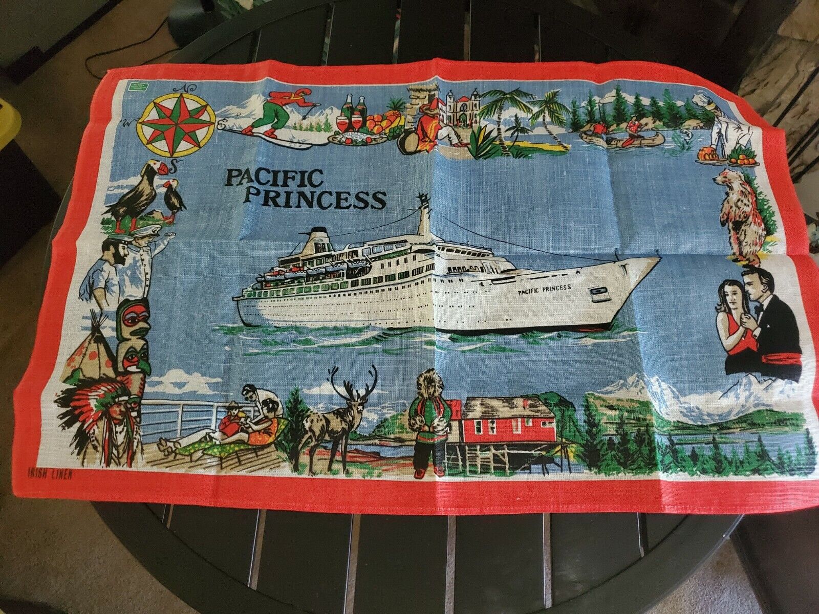 Vintage Pacific Princess Cruise Decorative Irish Linen New.