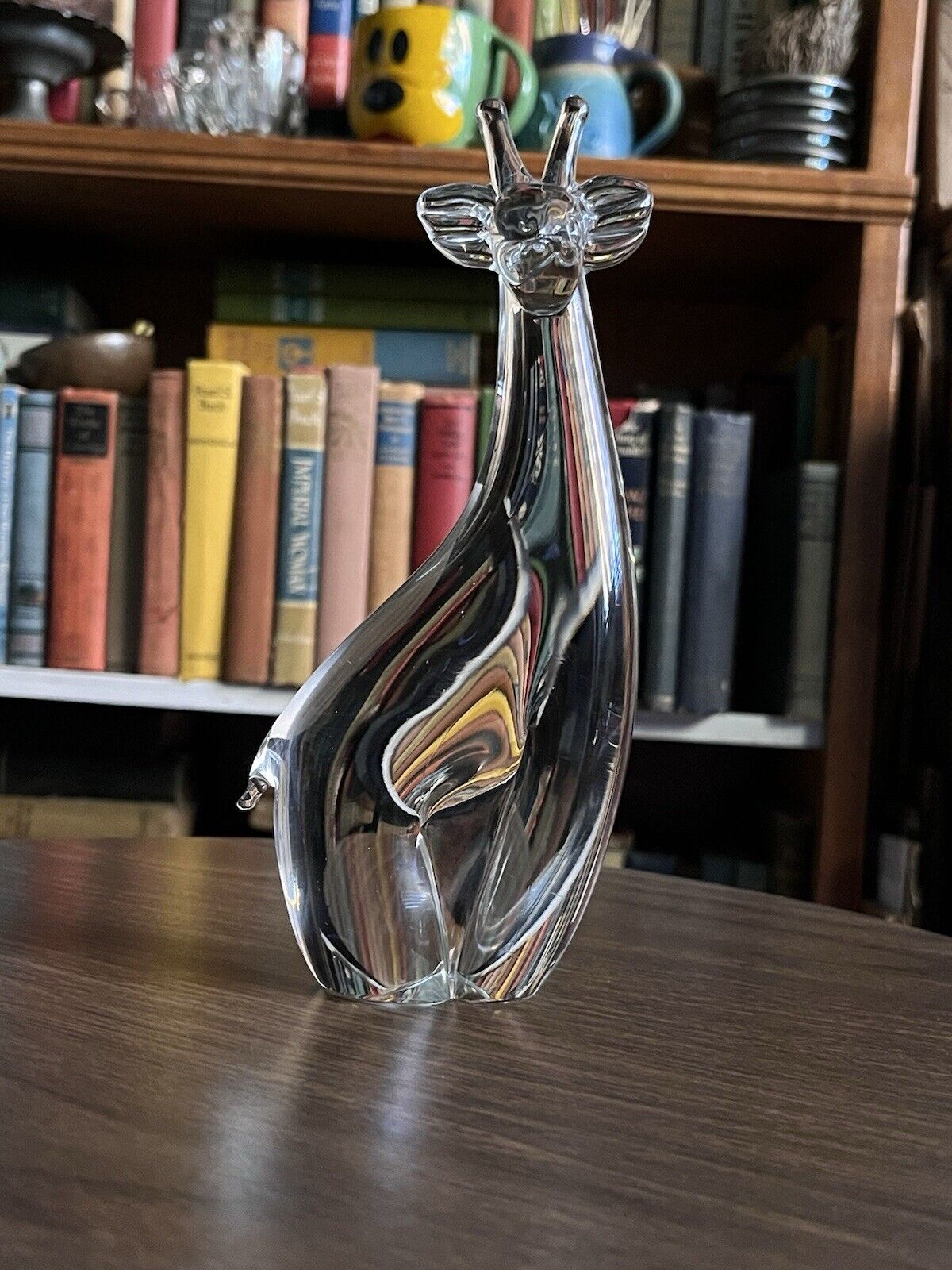 Whimsical Vintage Giraffe Art Figurine Elegant Clear Glass Crystal  7.75”