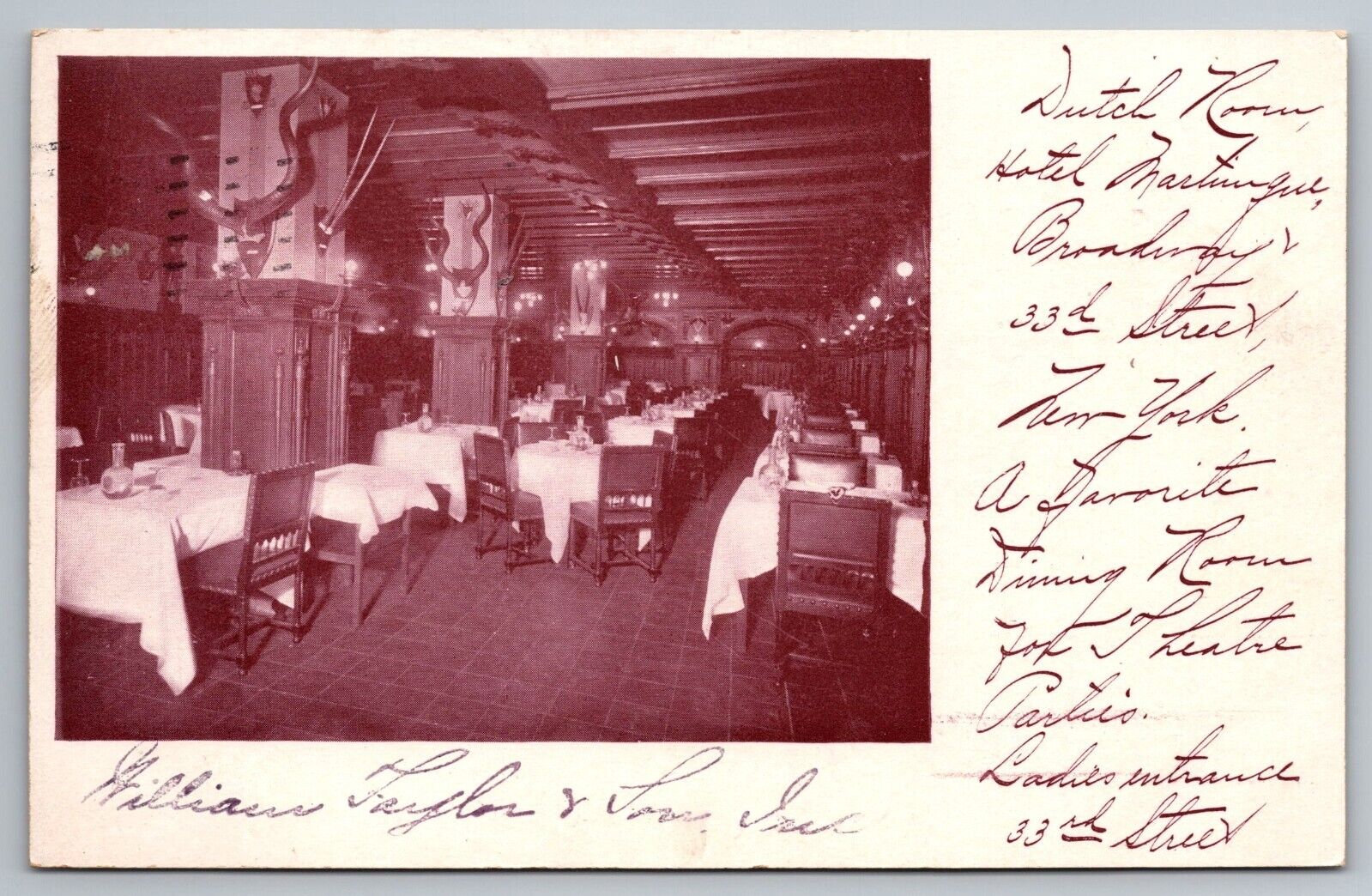 Historic Hotel Martinique Dutch dining room restaurant undivided back postcard