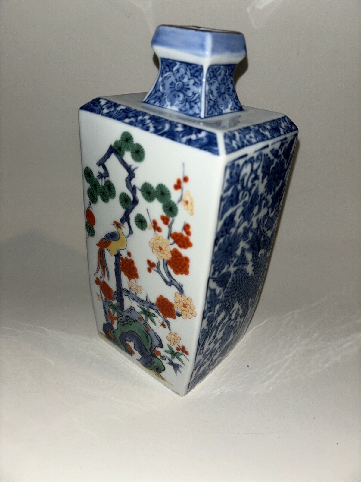 Vintage 1970s Andrea By Sadek Decorative Japanese Vase Rectangular Multi Color