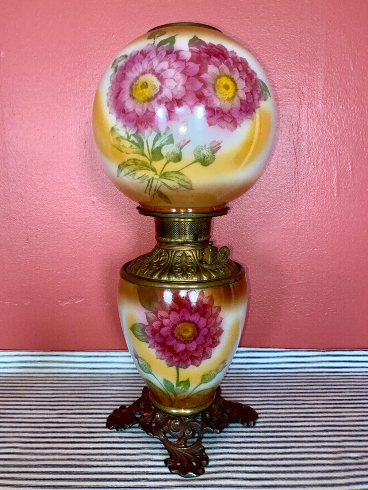 c. 1900 FOSTORIA Victorian Antique Parlor GWTW Banquet Lamp