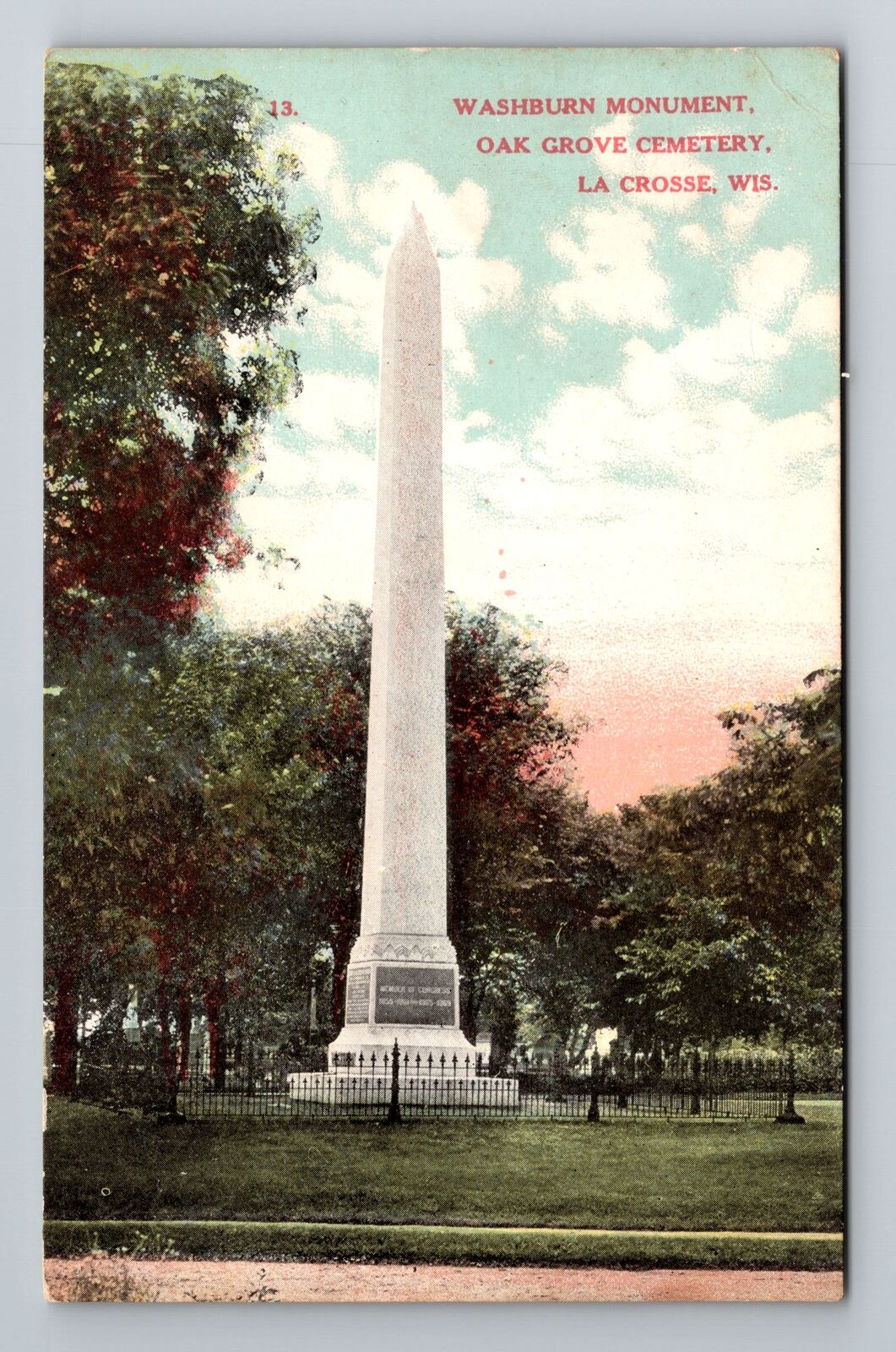 La Crosse, WI-Wisconsin, Washburn Monument Oak Grove Cemetery, Vintage Postcard