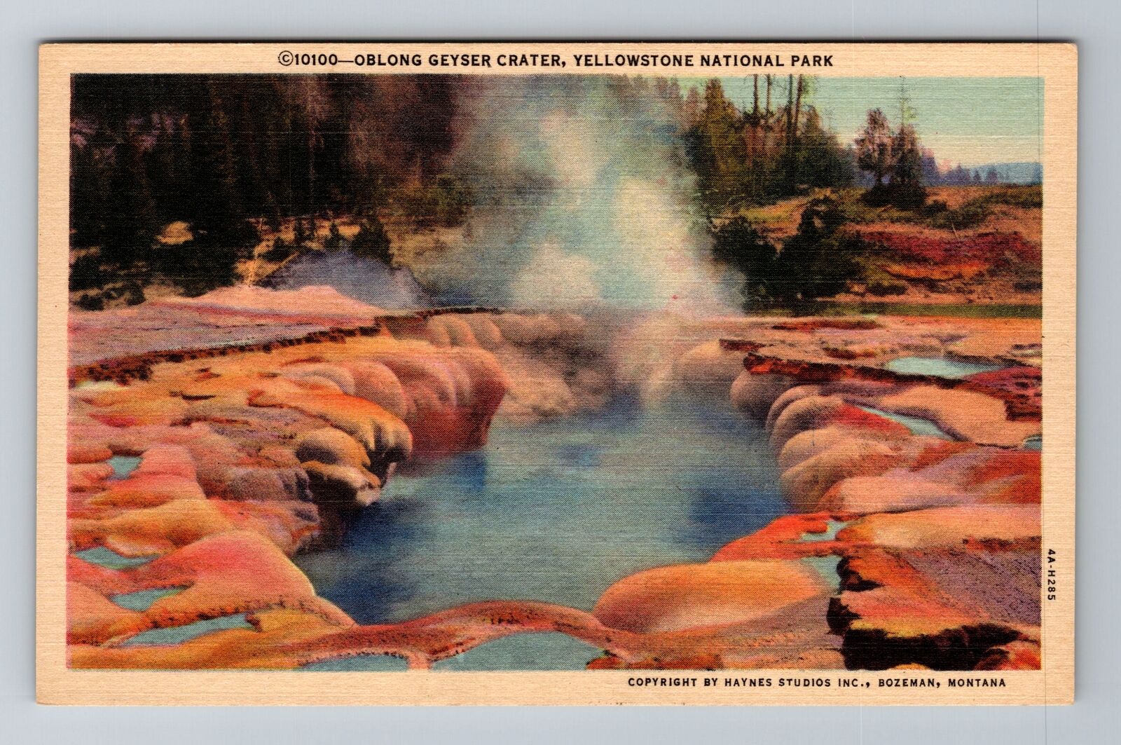 Yellowstone Natl Park WY-Wyoming, Oblong Geyser Crater, Vintage Postcard